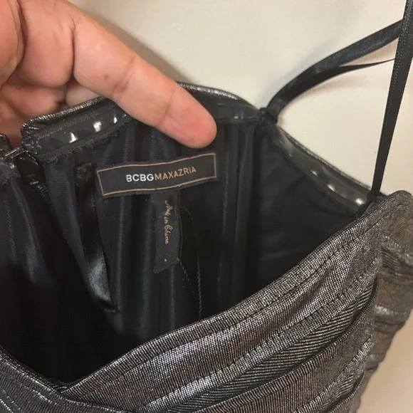 BCBGMaxAzria Metallic Silver Strapless Bandage Mini Dress ✨ New with Minor Flaw - Picture 5 of 11